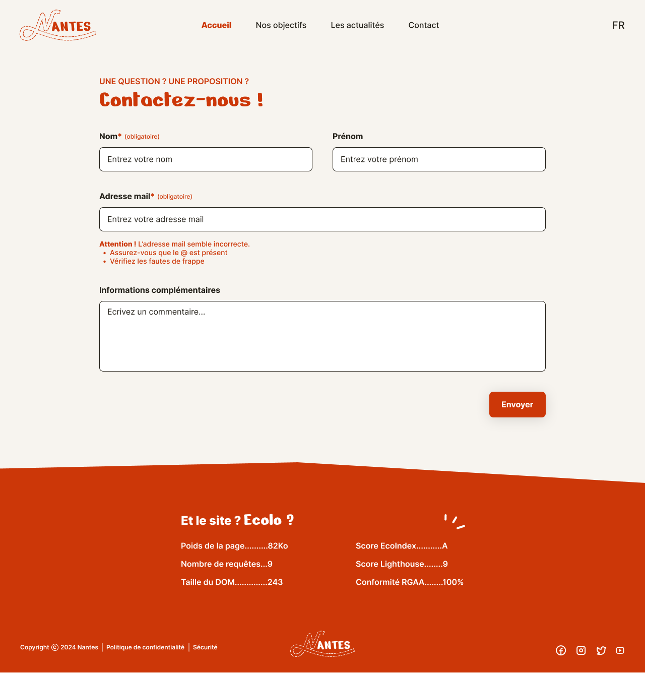Prototype desktop de la page contact