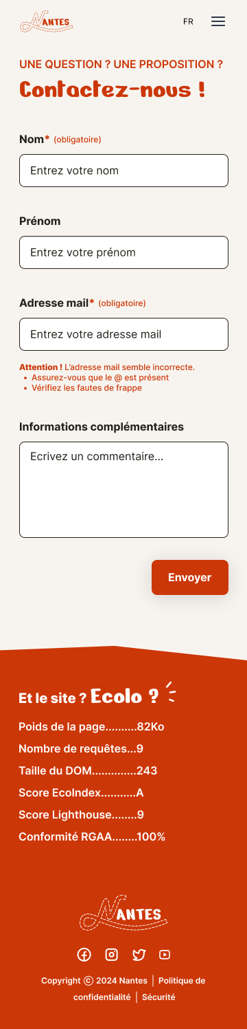 Prototype mobile de la page contact