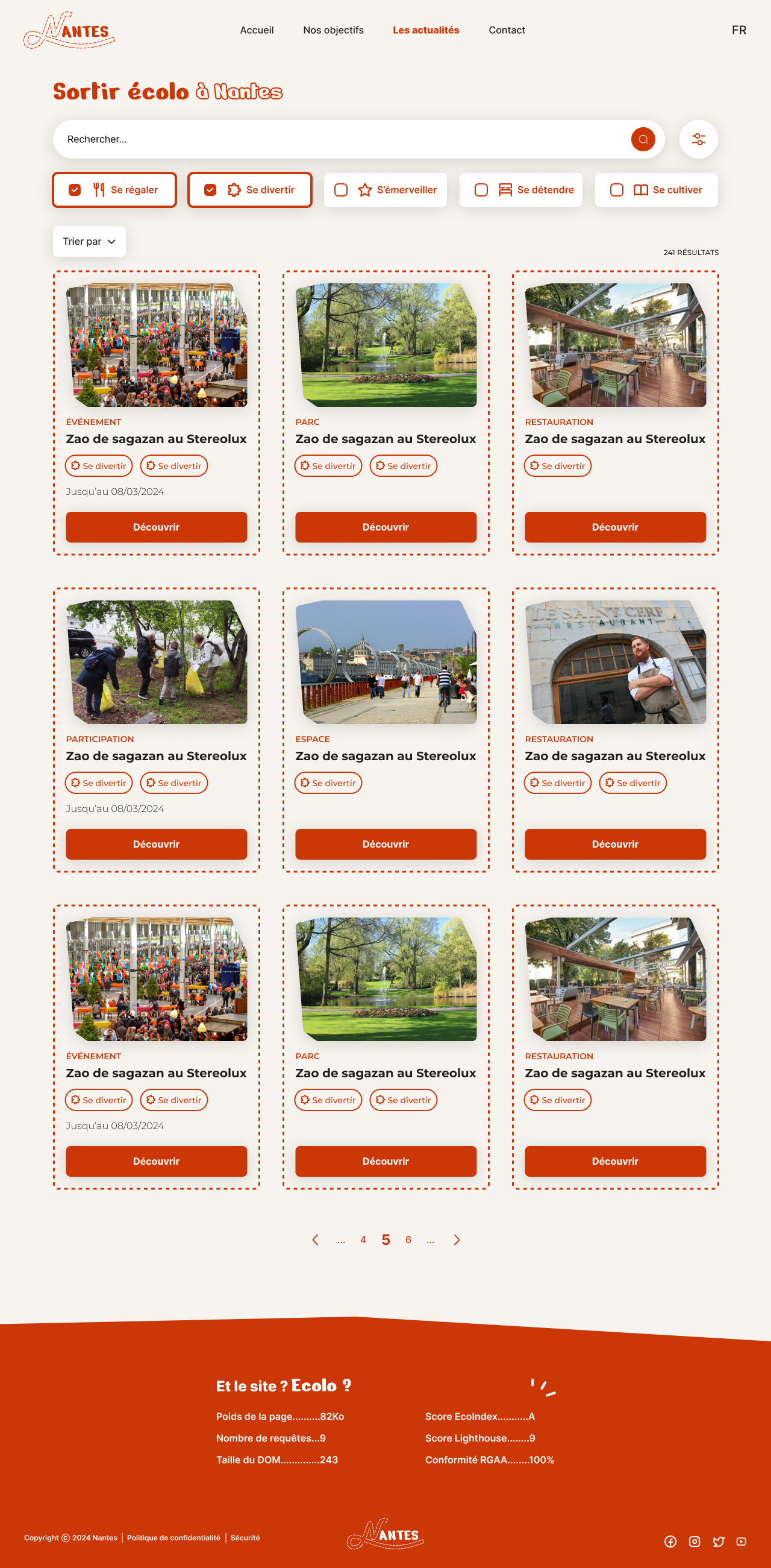 Prototype desktop de la page évênements