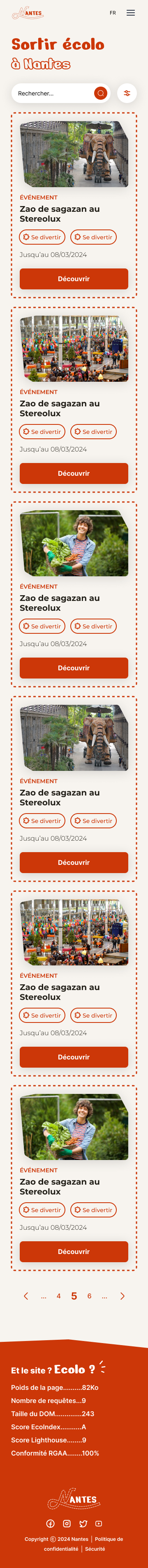 Prototype mobile de la page évênements