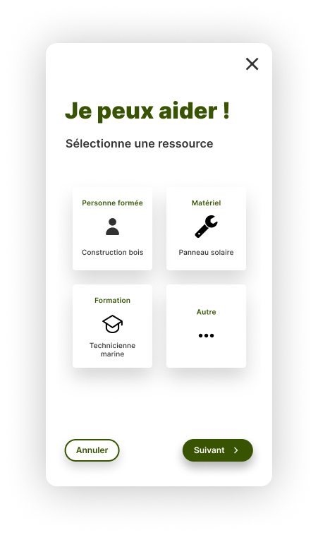 Prototype de la modale de choix des ressources