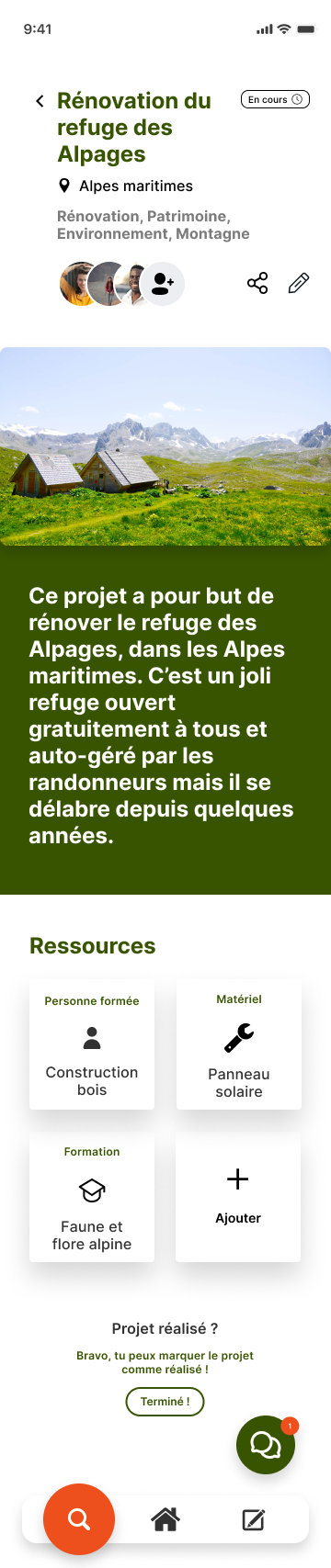 Prototype de la page d'un projet