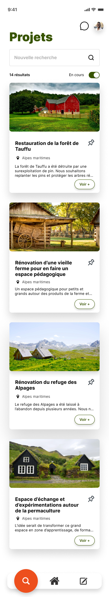 Prototype de la page des résultats de recherche