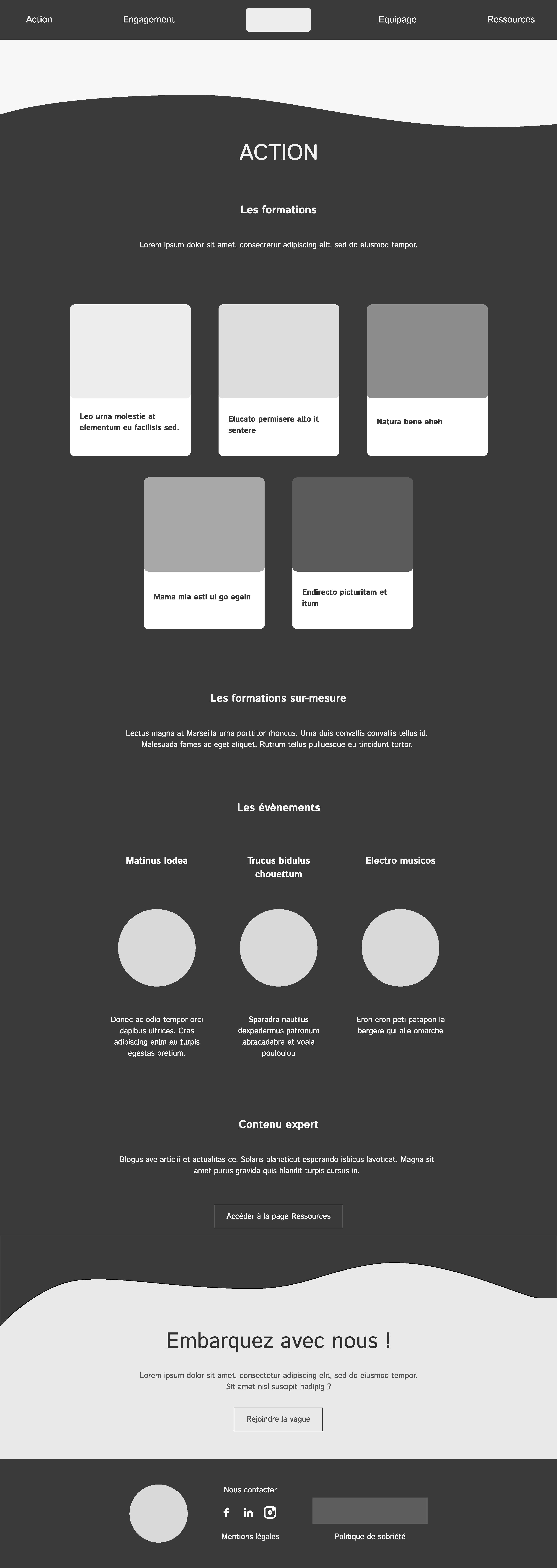 Wireframe desktop de la page action