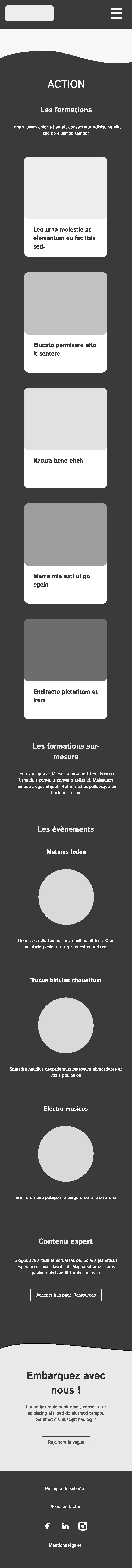 Wireframe mobile de la page action