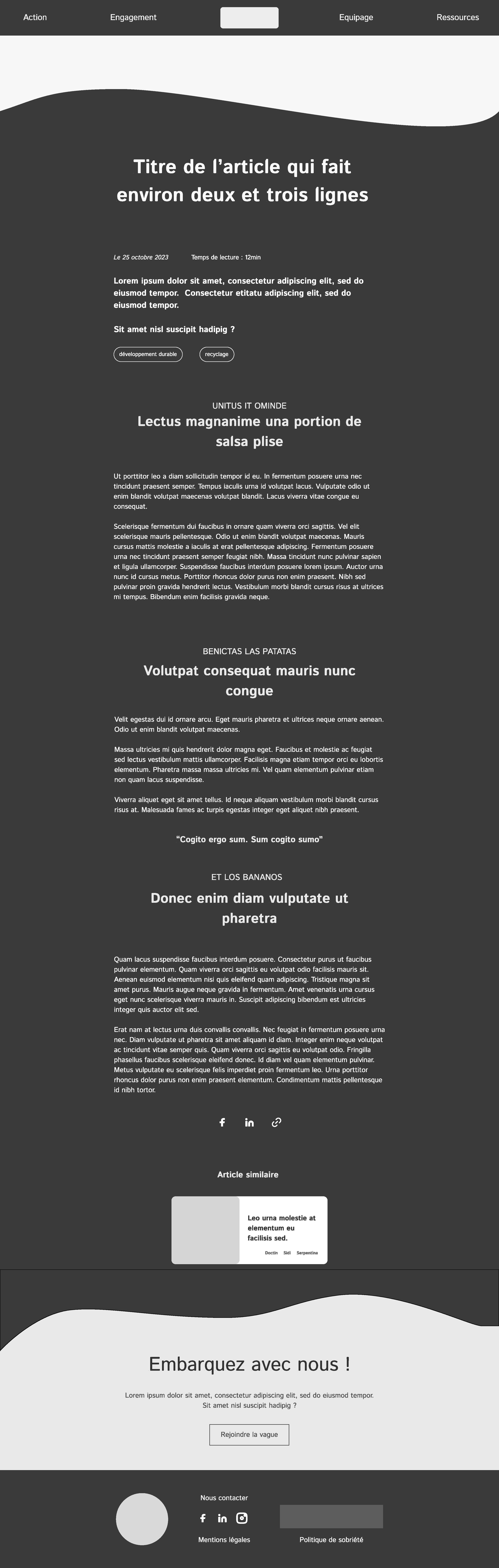 Wireframe desktop d'une page article