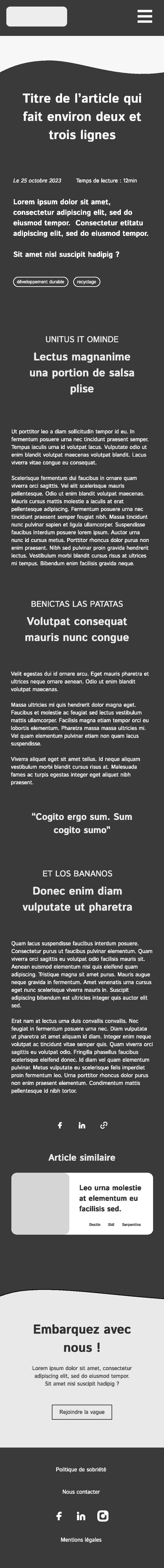 Wireframe mobile d'une page article