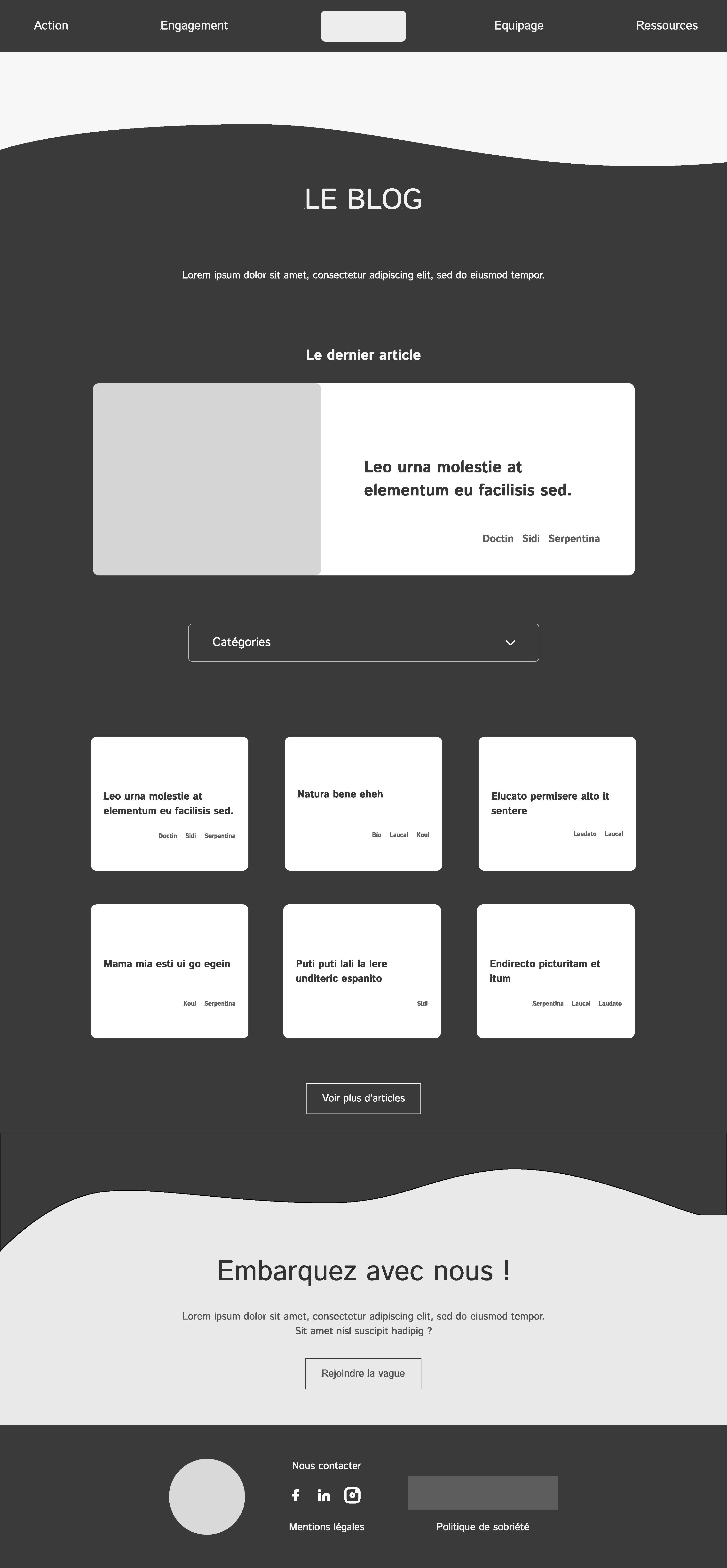 Wireframe desktop de la page blog