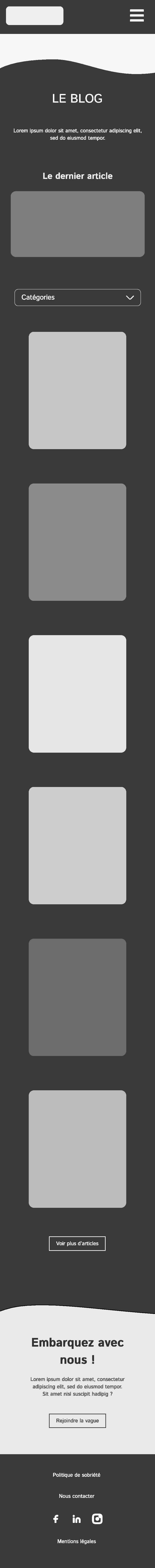 Wireframe mobile de la page blog