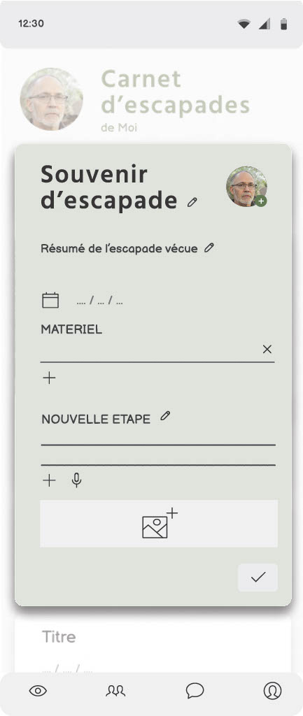 Prototype page écrire le souvenir d'une escapade