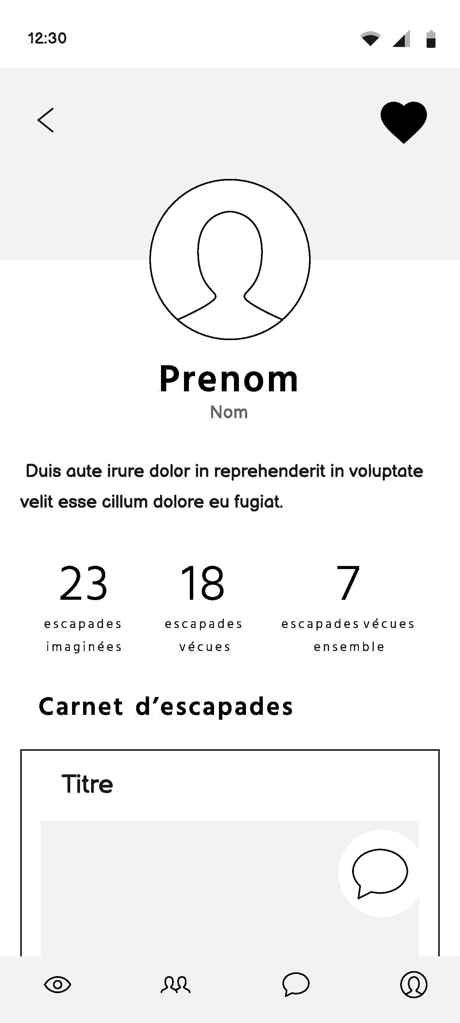 Wireframe page profil d'un compagnon